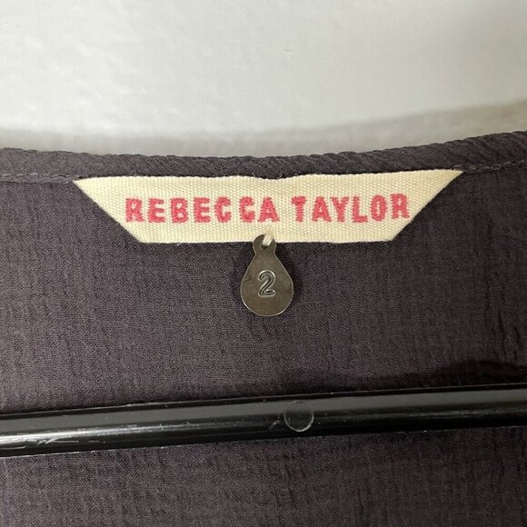 Rebecca Taylor Sheer Ruffle Neck Peplum Crepe Silk Blouse 3/4 Sleeve‎ Size 2 - Picture 5 of 8